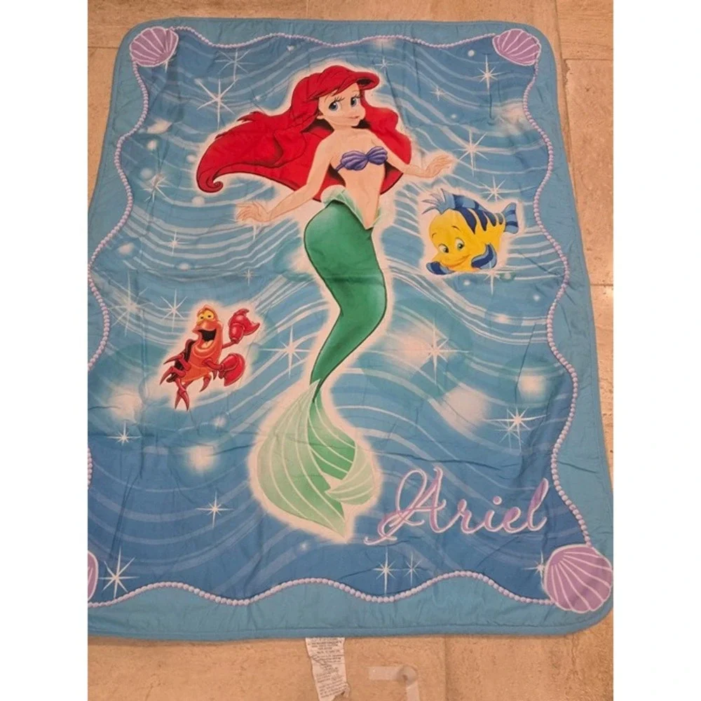 Disney‎ little mermaid comforter blanket vintage reversible 41x58
